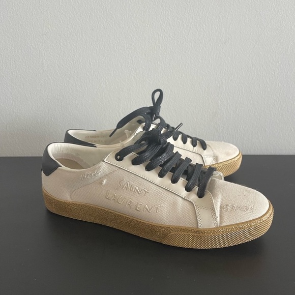 Saint Laurent Court Distressed Canvas Sneakers - Picture 2 of 2